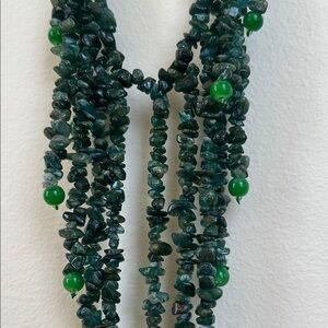 Stainless Steel Green Beaded Quartz Necklace